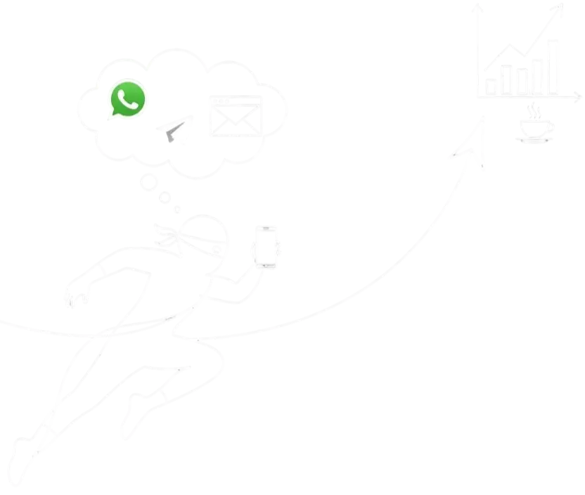 Ilustração de conectividade digital com WhatsApp e outras plataformas